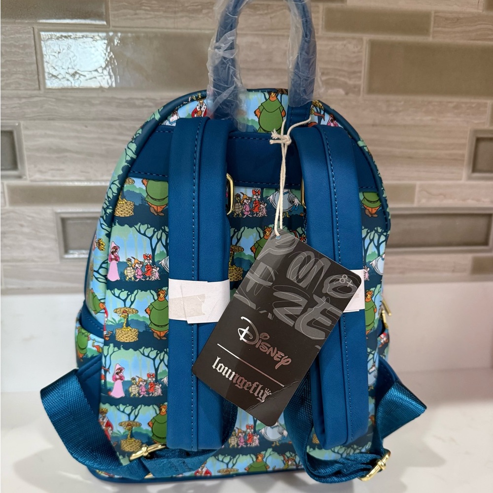 LOUNGEFLY Disney ROBIN HOOD Sherwood All Over Print Mini Backpack 🆕🆕🆕🆕 - Picture 6 of 9